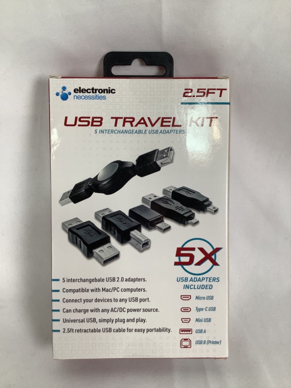 Photo 1 of USB TRAVEL KIT 5 INTERCHANGEABLE USB ADAPTERS MICRO USB TYPE C USB MINI USB USB A  USB B CONNECT TO YOUR PRINTER CAMERA COMPUTER OR PHONE NEW 