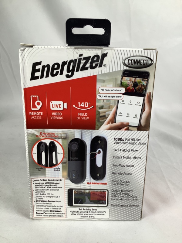 Photo 2 of ENERGIZER SMART WIFI VIDEO DOORBELL WIRED LIVE VIDEO VIEWING 1080P TWO WAY AUDIO NEW