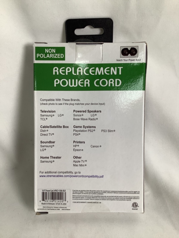 Photo 2 of REPLACEMENT POWER CORD 10 FEET NON POLARIZED NEW 