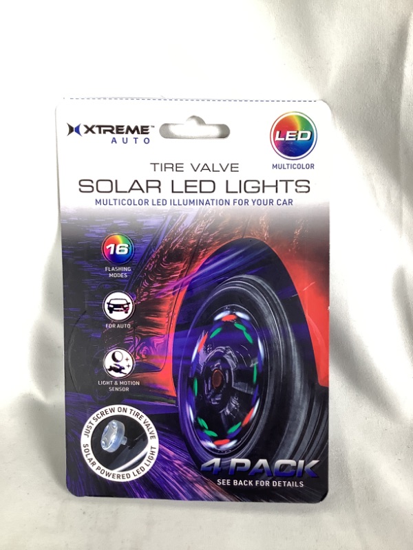 Photo 1 of  TIRE VALVE SOLAR LED LIGHTS MULTICOLOR LED ILLUMINATION FOR YOUR CAR 16 MODES LIGHT AND MOTION SENSOR 4 PACK NEW