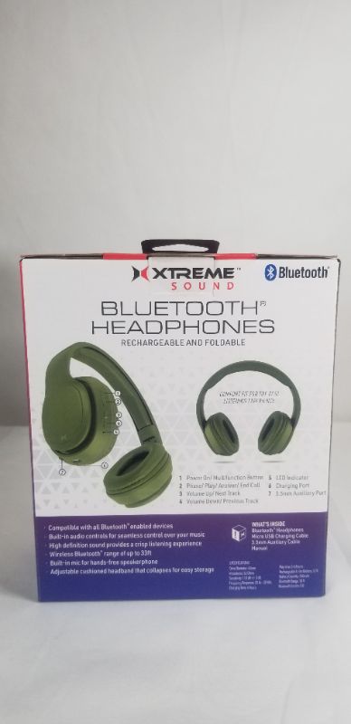 Photo 2 of GREEN BLUETOOTH HEADPHONES RECHARGEABLE AND FOLDABLE PORTABLE FULL AUDIO CONTROLS ANSWER CALLS NEW