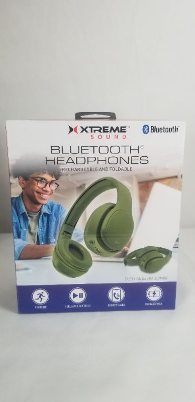 Photo 1 of GREEN BLUETOOTH HEADPHONES RECHARGEABLE AND FOLDABLE PORTABLE FULL AUDIO CONTROLS ANSWER CALLS NEW