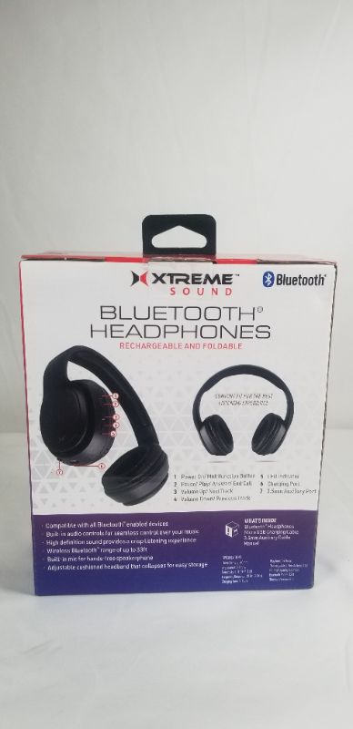 Photo 2 of BLACK BLUETOOTH HEADPHONES RECHARGEABLE AND FOLDABLE PORTABLE FULL AUDIO CONTROLS ANSWER CALLS NEW