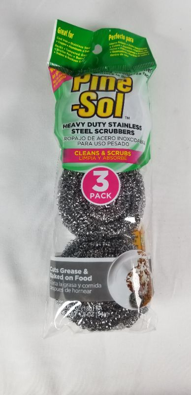 Photo 1 of 3 PACK HEAVY DUTY STAINLESS STEEL SCRUBBER CLEANS AND SCRUBS CUTS GREASE AND BAKED ON FOOD NEW