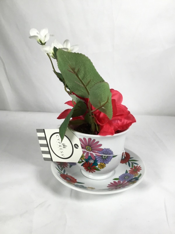 Photo 2 of CORAL CHARM PEONY IN CERAMIC TEA CUP W SAUCER 5.5X6.75H NEW 