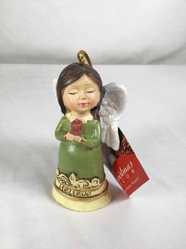 Photo 1 of GREEN ANGEL BELL BELIEVE ORNAMENT  2.25 X 1.5 X 4 H NEW 
