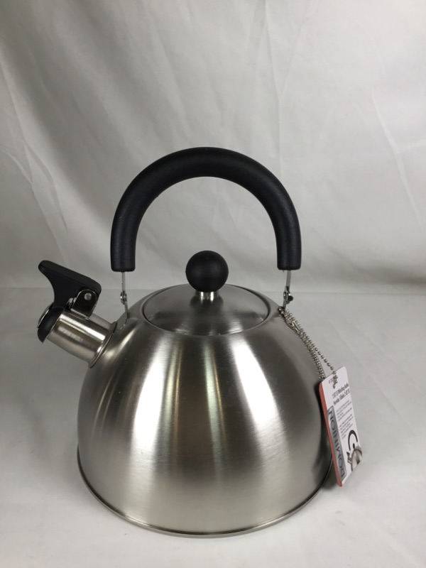 Photo 1 of 2 QUART WHISTLING KETTLE STAINLESS STEEL WITH BLACK HANDLE NEW