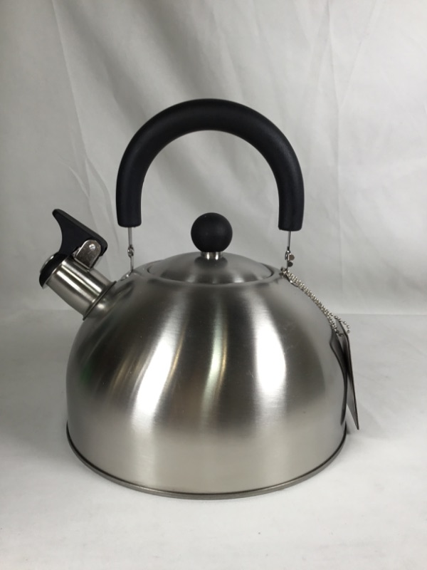 Photo 1 of 3 QUART WHISTLING KETTLE STAINLESS STEEL WITH BLACK HANDLE NEW