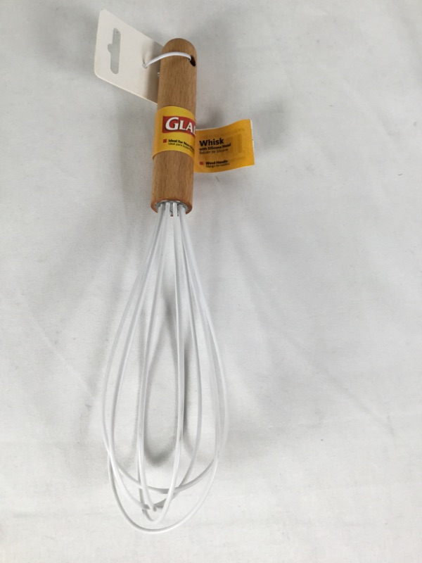 Photo 1 of WHITE WHISK WITH SILICONE HEAD WOOD HANDLE IDEAL FOR NON STICK SURFACES NEW