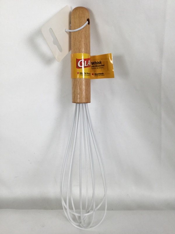 Photo 2 of WHITE WHISK WITH SILICONE HEAD WOOD HANDLE IDEAL FOR NON STICK SURFACES NEW