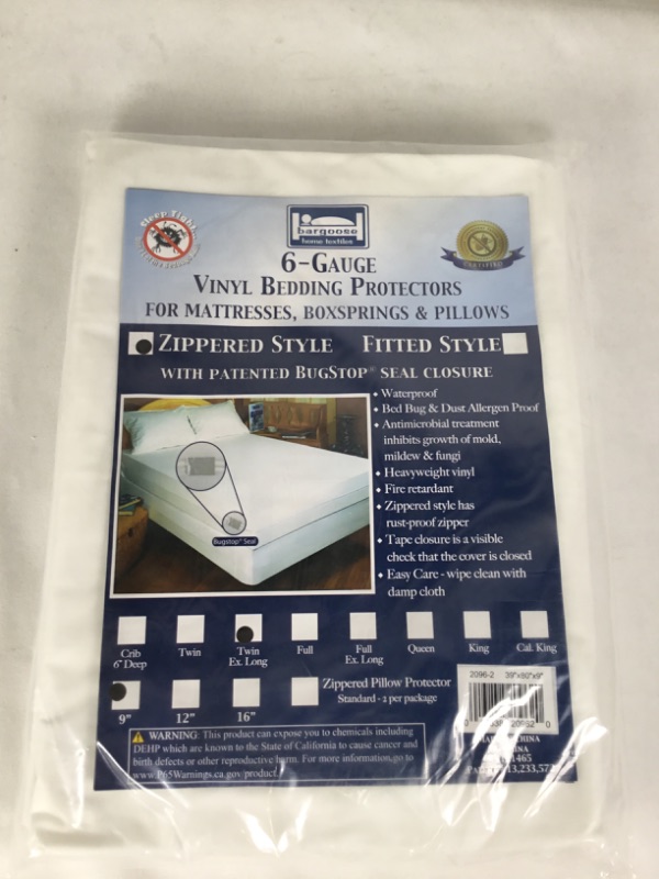 Photo 1 of WHITE VINYL BEDDING PROTECTOR FOR MATTRESSES OR BOXSPRING  ZIPPER STYLE FITS EXTRA  LONG TWIN 9 INCHES NEW