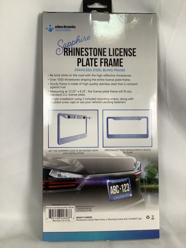 Photo 2 of SAPPHIRE RHINESTONE LICENSE PLATE FRAME  STAINLESS STELL BLING FRAME UNIVERSAL FOR ALL AUTOMOBILES RUSTPROOF METAL MOUNTING SCREWS INCLUDED NEW
