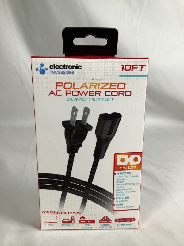 Photo 1 of POLARIZED AC POWER CORD UNIVERSAL 2 SLOT 10 FEET CABLE NEW