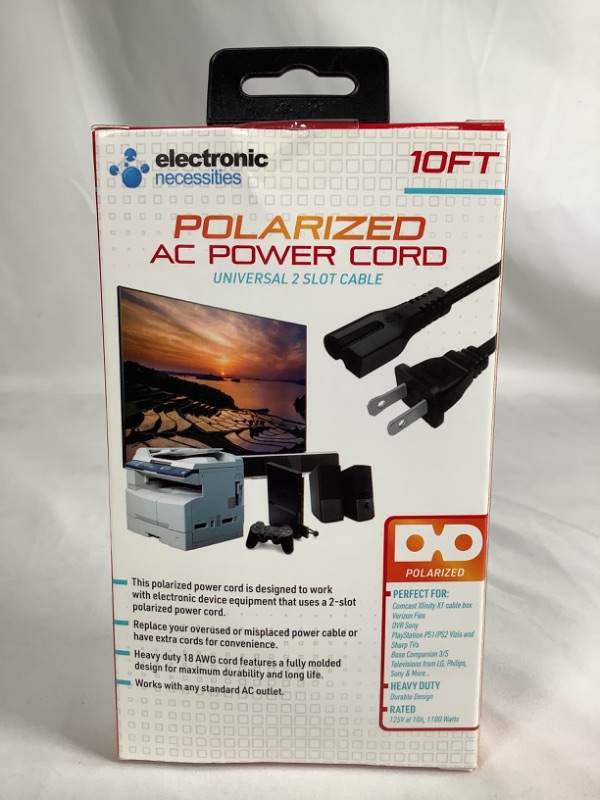 Photo 2 of POLARIZED AC POWER CORD UNIVERSAL 2 SLOT 10 FEET CABLE NEW