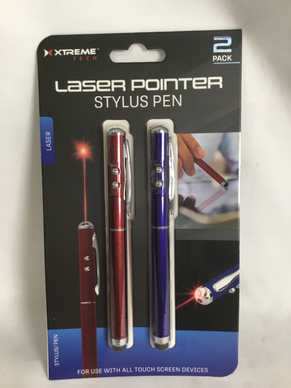 Photo 1 of RED AND CLUE 2 PACK LASER PONTER STYLUS PEN FOR USE WITH ALL TOUCH SCREEN DEVICES NEW