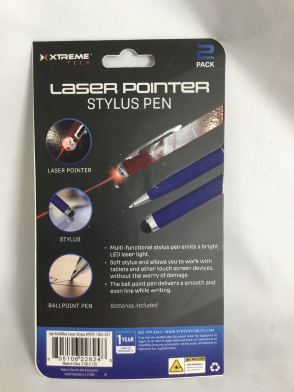 Photo 2 of RED AND CLUE 2 PACK LASER PONTER STYLUS PEN FOR USE WITH ALL TOUCH SCREEN DEVICES NEW