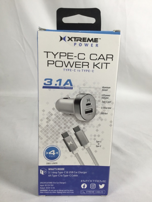 Photo 1 of WHITE TYPE C CAR POWER KIT TYPE C TO TYPE C 3.1 A TOTAL POWER 4 FEET CABLE LENGTH NEW