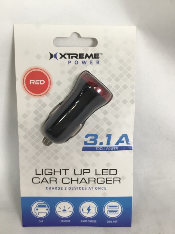 Photo 1 of RED 2 PORT LIGHT UP LED CAR CHARGER 3.1A TOTAL POWER RAPID CHARGE NEW