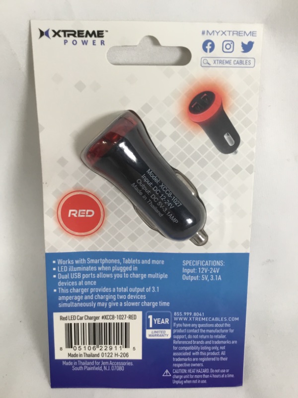 Photo 2 of RED 2 PORT LIGHT UP LED CAR CHARGER 3.1A TOTAL POWER RAPID CHARGE NEW