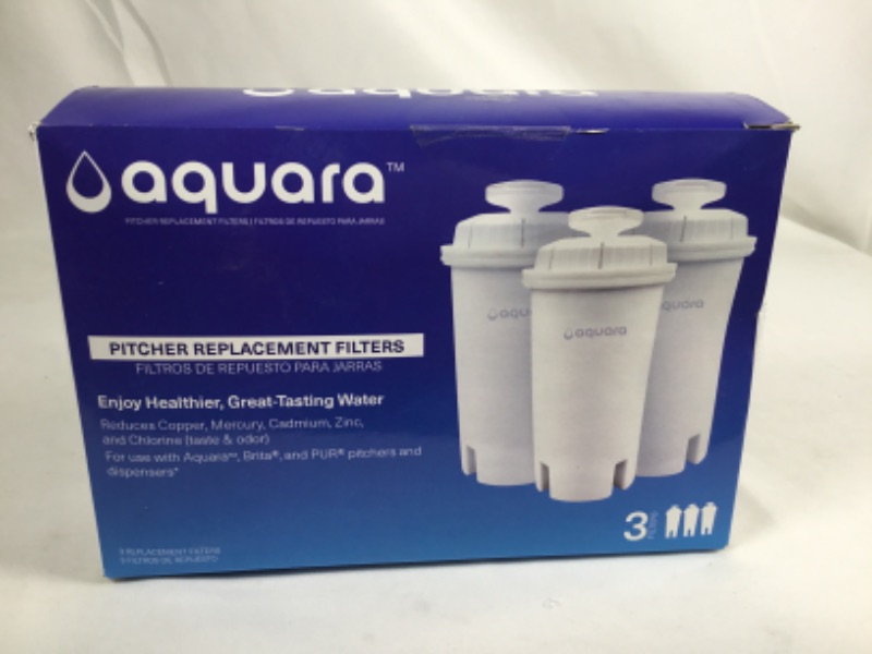 Photo 1 of AQUARA 3 PACK REPLACEMENT FILTERS ENJOY HEALTHIER GREAT TASTING WATER REDUCES COPPER MERCURY CADMIUM ZINC AND CHLORINE FOR USE WITH AQUARA BRITA AND PUR PICHERS AND DISPENSERS NEW