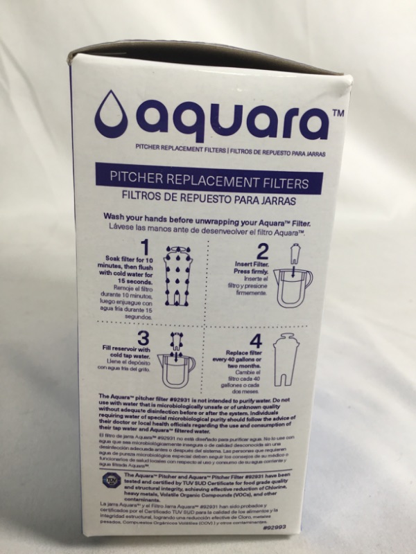 Photo 3 of AQUARA 3 PACK REPLACEMENT FILTERS ENJOY HEALTHIER GREAT TASTING WATER REDUCES COPPER MERCURY CADMIUM ZINC AND CHLORINE FOR USE WITH AQUARA BRITA AND PUR PICHERS AND DISPENSERS NEW