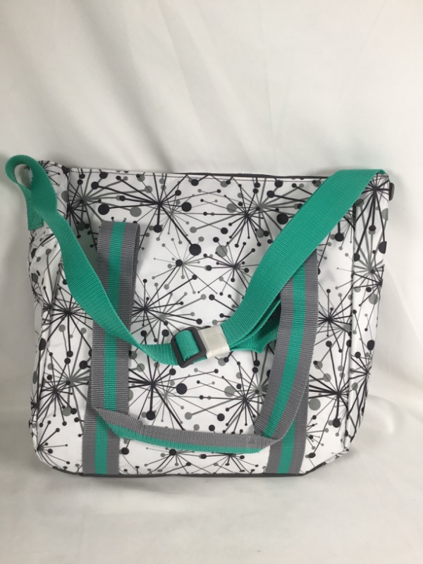 Photo 2 of LAPTOP TOTE STATIC STAR PRINT WITH SHOULDER STRAP  TEAL WHITE GREY AND BLACK 12 X 5 X 13.5H NEW