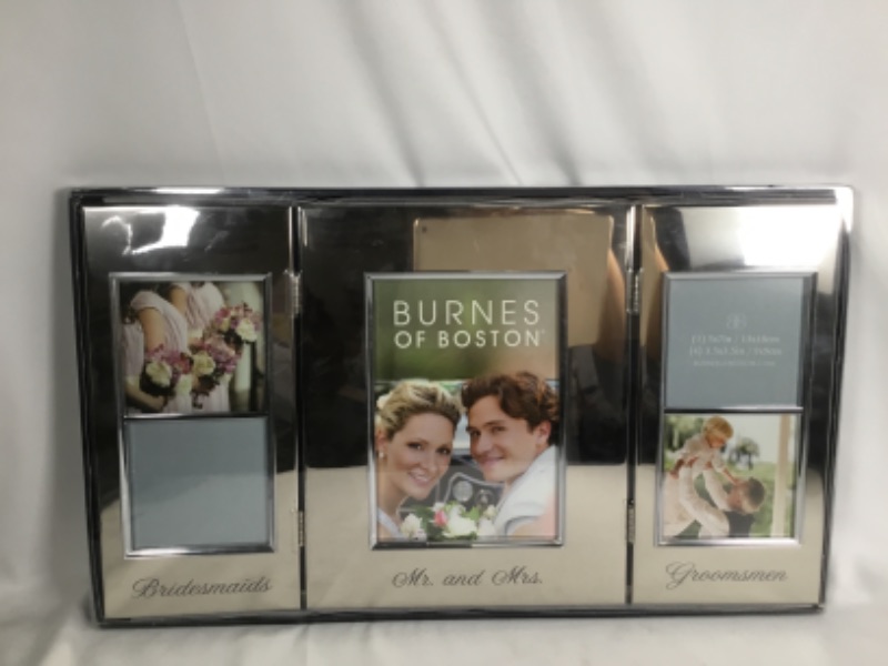 Photo 1 of SILVER WEDDING HINGED TABLETOP COLLAGE  FRAME METAL FITS FOUR 3.5 X 3.5 PICTURES AND ONE 5 X 7 PICTURE NEW 