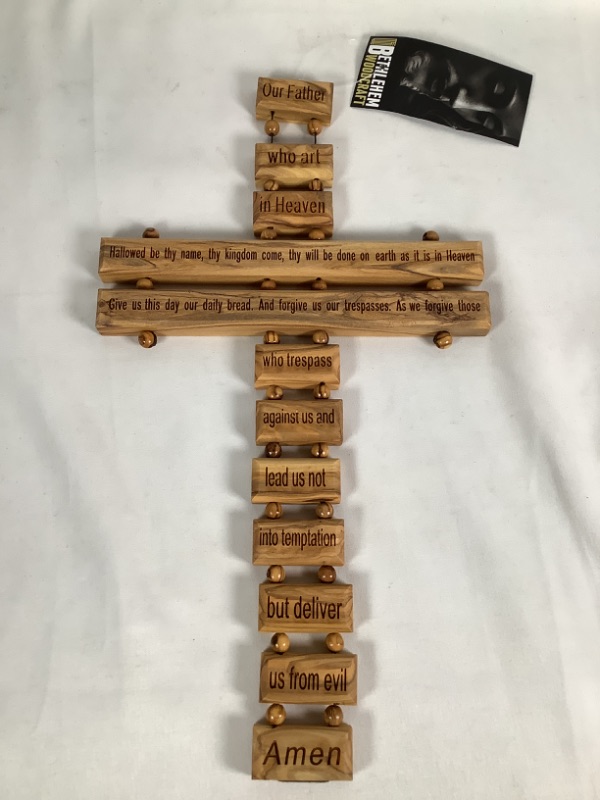 Photo 1 of WOOD CRAFT CROSS THE LORDS PRAYER OUR FATHER OUR FATHER WHO ART IN HEAVEN HALLOWED BE THY NAME THY KINGDOM COME THY WILL BE DONE ON EARTH AS IT IS IN HEAVEN GIVE US THIS DAY OUR DAILY BREAD AND FORGIVE US OUR TRESPASSES  AS WE FORGIVE THOSE WHO TRESPASS A