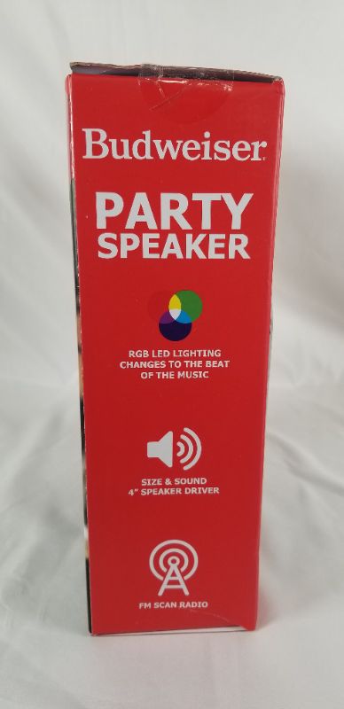 Photo 3 of BUDWEISER PARTY SPEAKER FEATURES INCLUDE BLUETOOTH AUX IN MICRO SD SLOT USB PLAYER SPEAKER FM SCAN RADIO  RGB LIGHTING CHANGES TO THE BEAT OF THE MUSIC RECHARGABLE BATTERY NEW