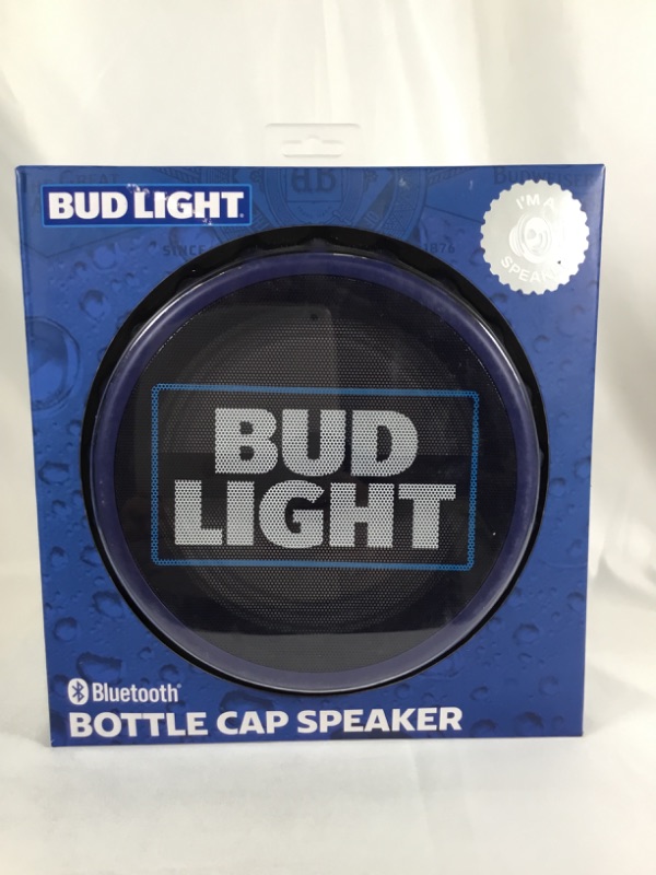 Photo 2 of BUD LIGHT BOTTLE CAP SPEAKER FM RADIO MICRO SD USB PORT AUX PORT COLOR CHANGING LED LIGHTS CAN BE WALL MOUNTED OR FREE STANDING NEW