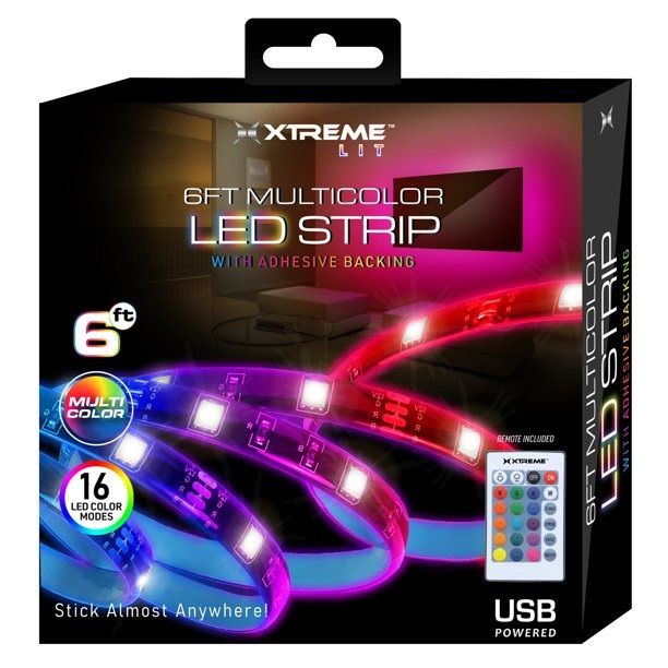 Photo 3 of 6 FEET MULTICOLOR LED STRIP WITH ADHESIVE BACKING 16 LED COLOR MODES USB POWERED REMOTE INCLUDED NEW 