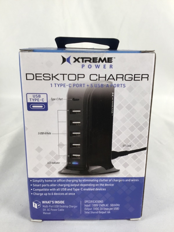 Photo 4 of DESKTOP CHARGER 1 TYPE C PORT 5 USBA PORTS SMART CHARGE 5 FEET POWER CORD 30 WATTS NEW