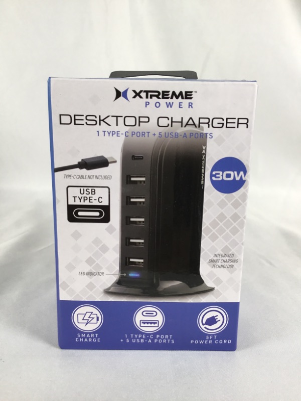 Photo 2 of DESKTOP CHARGER 1 TYPE C PORT 5 USBA PORTS SMART CHARGE 5 FEET POWER CORD 30 WATTS NEW