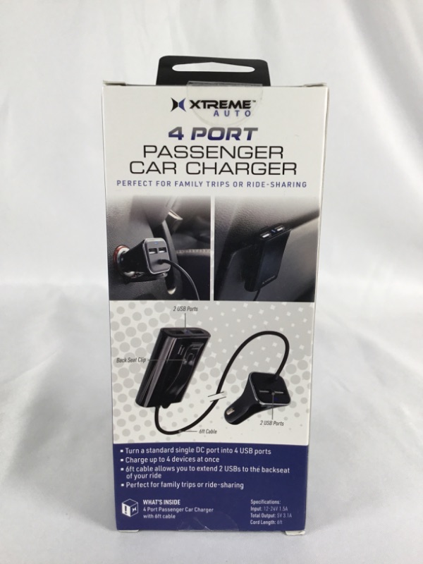 Photo 2 of 4 PORT PASSENGER CAR CHARGER PERFECT FOR FAMILY TRIPS OR RIDE SHARING 6 FEET CABLE 3.1A TOTAL POWER NEW
