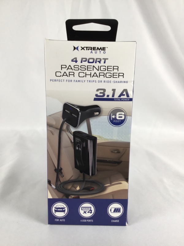 Photo 1 of 4 PORT PASSENGER CAR CHARGER PERFECT FOR FAMILY TRIPS OR RIDE SHARING 6 FEET CABLE 3.1A TOTAL POWER NEW