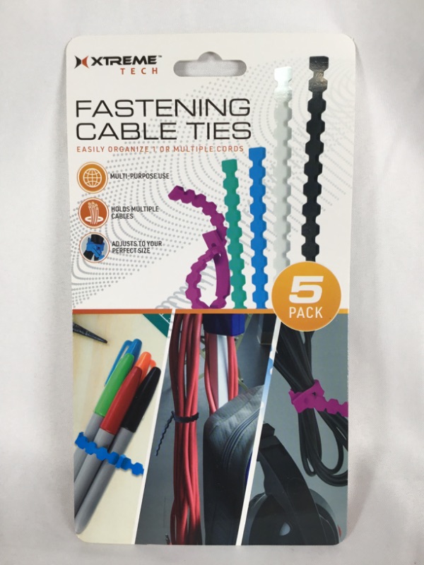 Photo 3 of FASTENING CABLE TIES 5 PACK MULTI PURPOSE USE EASILY ORGANIZE 1 OR MULTIPLE CORDS NEW