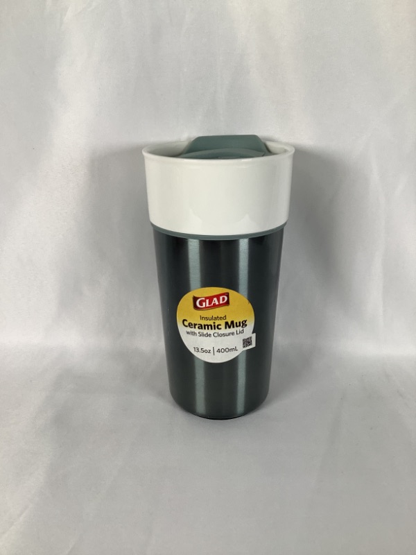 Photo 2 of SLATE COLORED INSULATED CERAMIC MUG WITH SLIDE CLOSURE LID 13.5 OZ