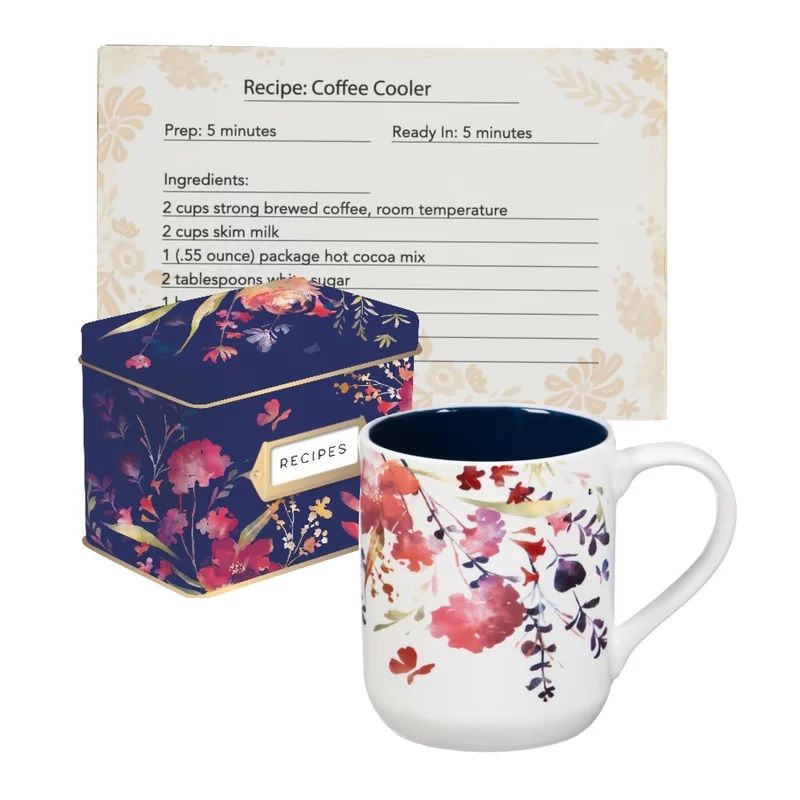 Photo 1 of CYPRESS REFRESH WATERCOLOR BOHO 10 OZ CERAMIC CUP WITH RECIPE TIN AND 20 BLANK CARDS NEW