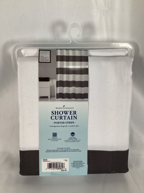 Photo 2 of PORTER STRIPE WHITE AND GREY SHOWER CURTAIN 70 X 72 INCHES NEW