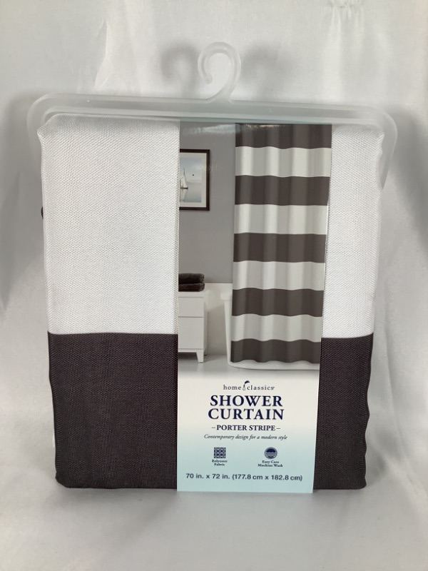 Photo 1 of PORTER STRIPE WHITE AND GREY SHOWER CURTAIN 70 X 72 INCHES NEW