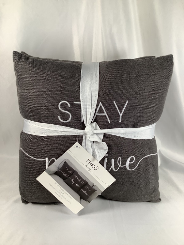 Photo 1 of SET OF 3 DECORATIVE INSPIRATIONAL GREY AND WHITE  PILLOWS    WORK HARD   MAKE IT HAPPEN   STAY POSITIVE   14 X 14 INCHES NEW