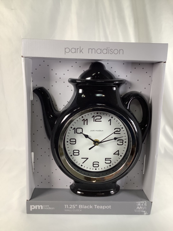 Photo 2 of 11.25 INCHES BLACK TEAPOT WALL CLOCK NEW