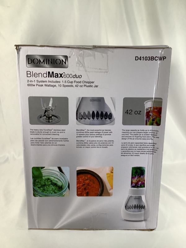 Photo 1 of BLEND MAX BLENDER 600 W DUO BLENDER AND CHOPPER 2 IN 1 SYSTEM NCLUDES 1.5 CUP FOOD CHOPPER AND 42 OZ PLASTIC JAR NEW