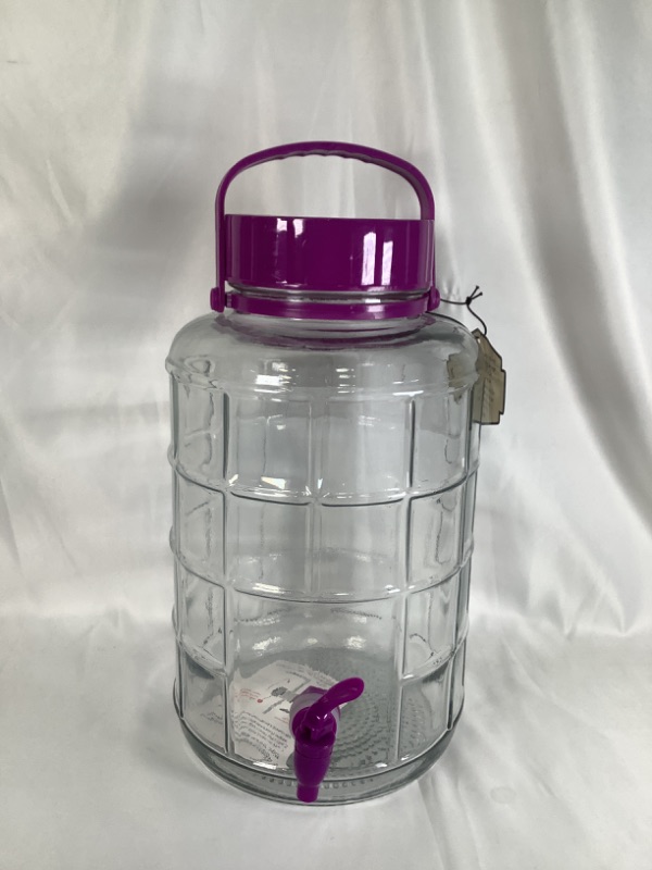 Photo 1 of TAILGATE BEVERAGE 2 GALLON GLASS JAR  WITH PURPLE LID  NEW