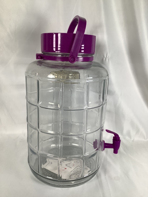 Photo 2 of TAILGATE BEVERAGE 2 GALLON GLASS JAR  WITH PURPLE LID  NEW