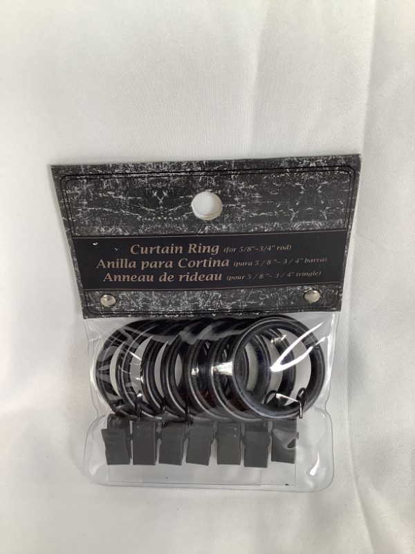 Photo 1 of BLACK METAL SHOWER CURTAIN RINGS SET OF 7 FOR 5/8 THROUGH 3/4 INCH ROD NEW