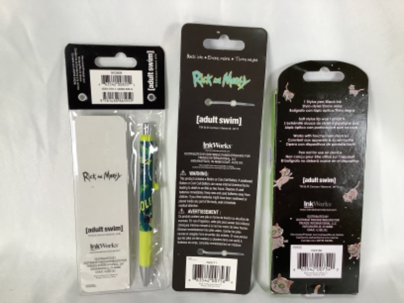 Photo 3 of RICK AND MORTY 3 PIECE PEN COLLECTION SET INCLUDES 1 STYLUS BALLPOINT PEN 1 LIGHT UP BALLPOINT PEN AND 1 GEL PEN AND 1 BOOKMARK 