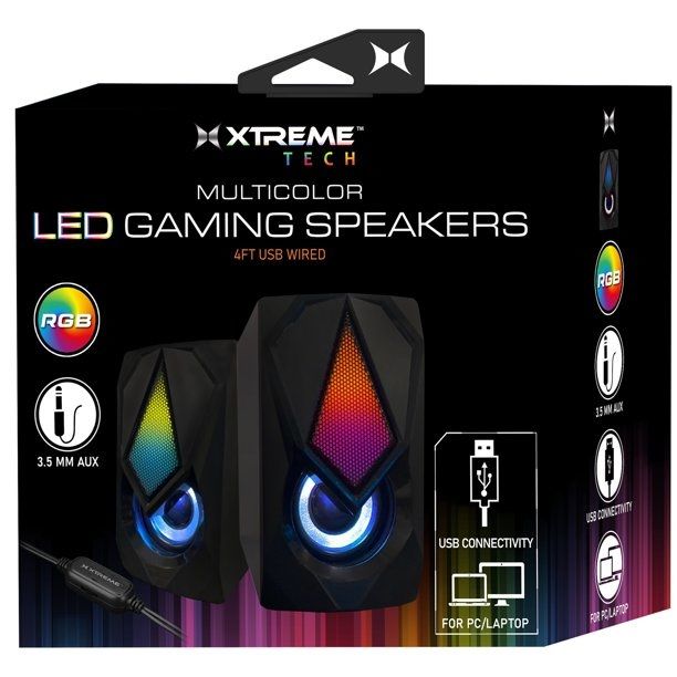 Photo 2 of MULTICOLOR RBG LED GAMING SPEAKERS 4FEET USB WIRED 3.5MM AUX USB CONNECTIVITY NEW