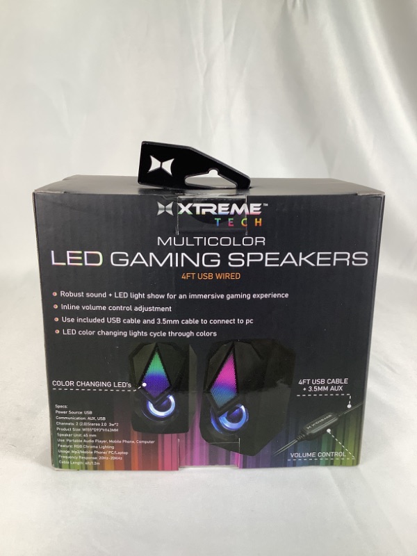 Photo 4 of MULTICOLOR RBG LED GAMING SPEAKERS 4FEET USB WIRED 3.5MM AUX USB CONNECTIVITY NEW