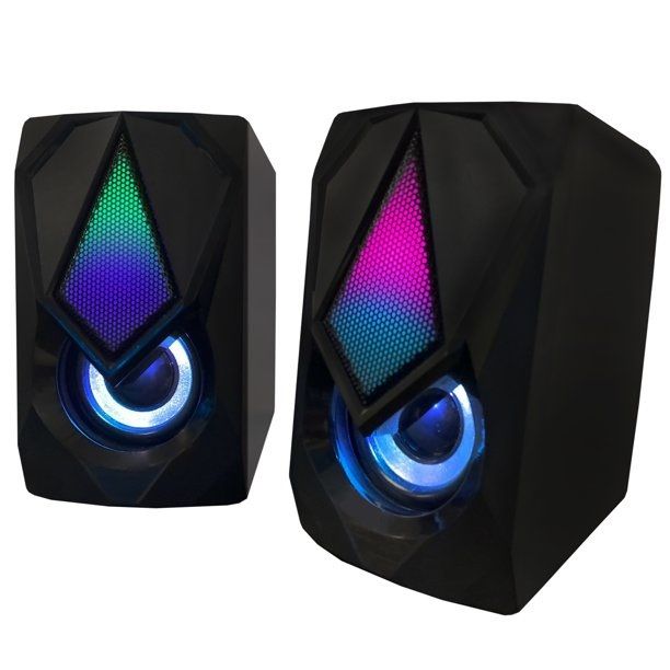 Photo 1 of MULTICOLOR RBG LED GAMING SPEAKERS 4FEET USB WIRED 3.5MM AUX USB CONNECTIVITY NEW